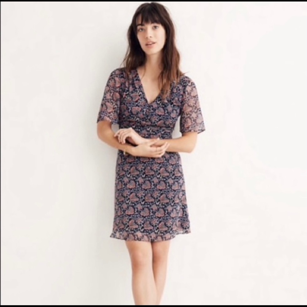 Madewell Orchard Flutter Sleeve Dress Fan Floral